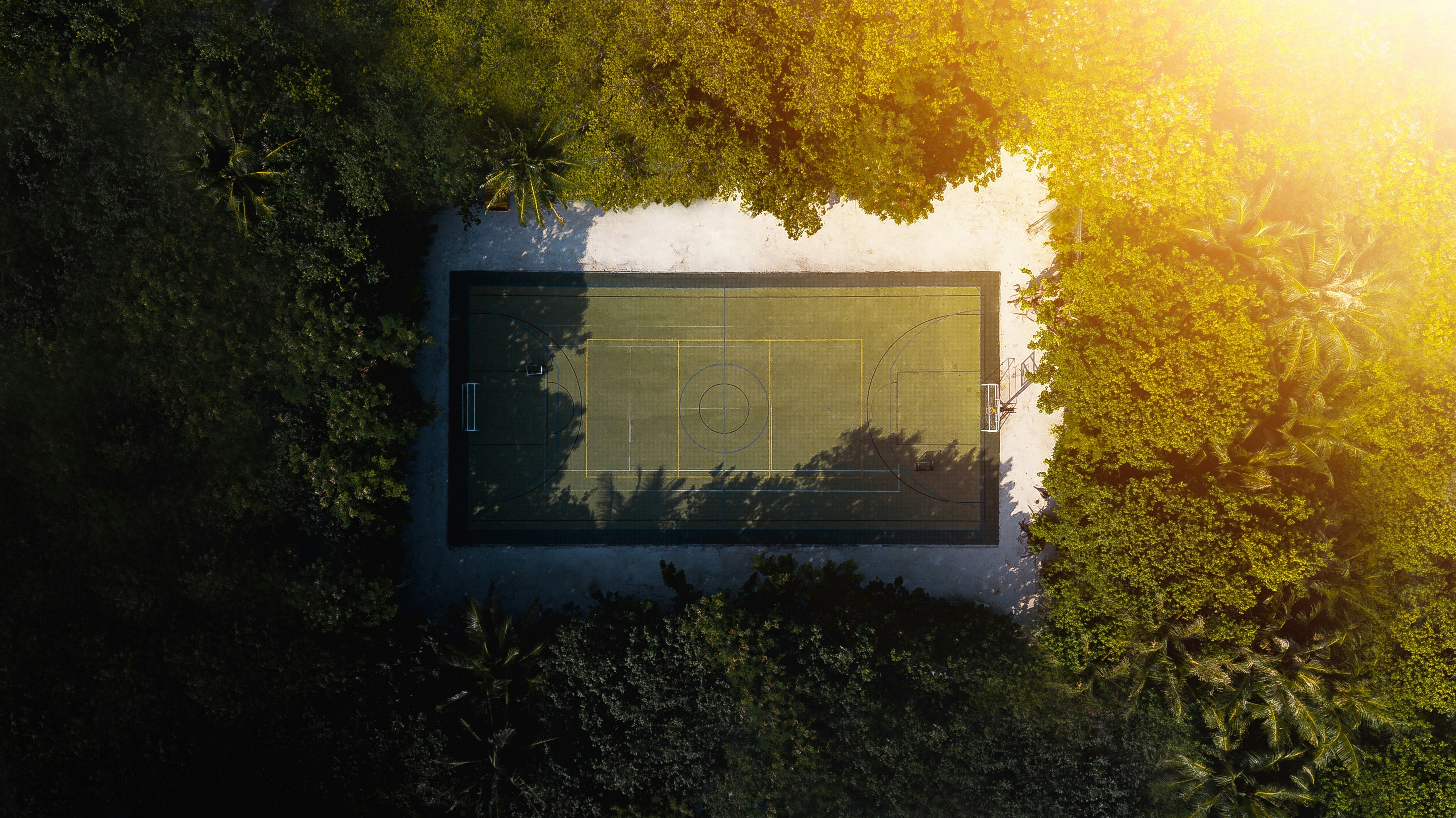 green and yellow basketball court